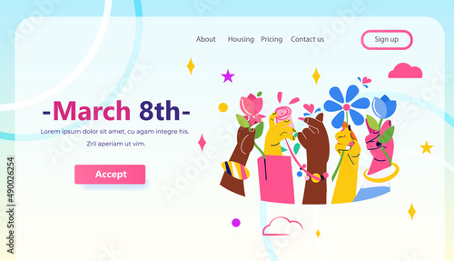 female hands with bracelets holding flowers international happy womens day celebration concept 8th march greeting card