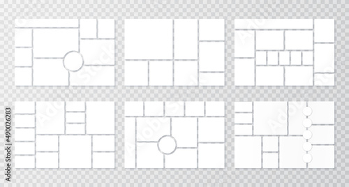 Moodboard grid. Collage template. Set of mood board layouts. Frame banner with photo pictures. Photography album. Mosaic horizontal backgrounds. Presentation mockup. Vector minimalist illustration