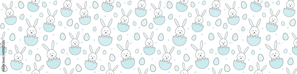 Easter banner with bunnies and decorative eggs. Seamless pattern. Vector Easter banner with bunnies and decorative eggs. Seamless pattern. Vector
