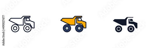 Heavy duty dump truck icon symbol template for graphic and web design collection logo vector illustration