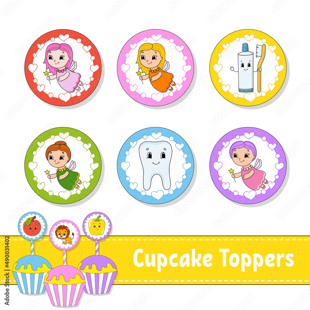 Cupcake Toppers. Set of six round pictures. cartoon characters. Cute image. For birthday, py, baby shower. Cupcake Toppers. Set of six round pictures. cartoon characters. Cute image. For birthday, py, baby shower.