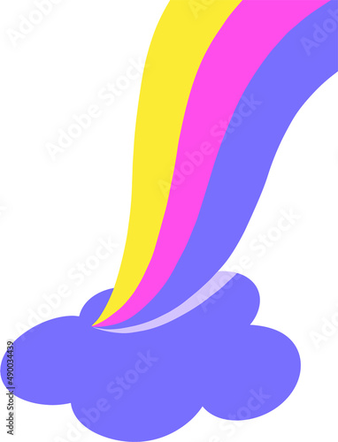 Retro rainbow cloud clip art. Violet, pink, yellow weather vector illustration. Bright color modern print, poster, card,  flat design isolated on white.