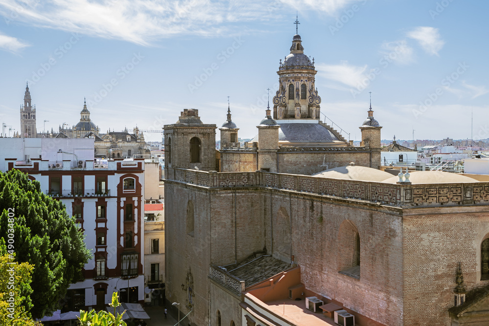 The Church of the Annunciation and several other churches in Seville's city center seen from Metropol Parasol