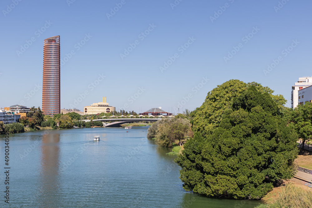 The Guadalquivir in Seville's city center near the pavilions of the expo 92