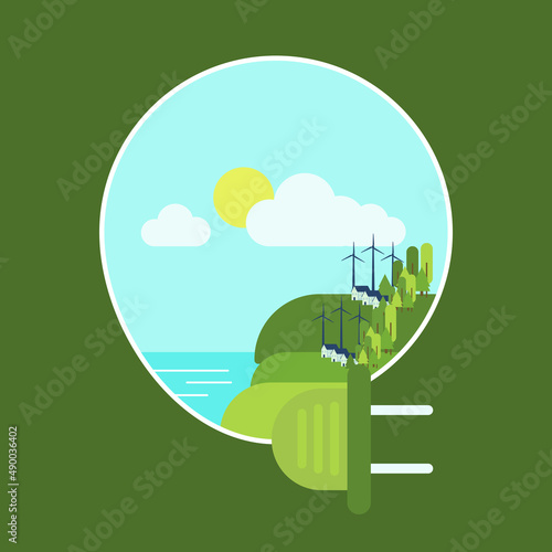 Poster design for sustainable living. ESG, green energy and sustainable industry. The concept of environmental, social and corporate governance, the development of alternative energy sources.