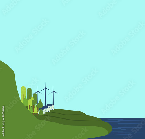 Poster design for sustainable living. ESG, green energy and sustainable industry. The concept of environmental, social and corporate governance, the development of alternative energy sources.