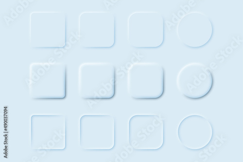 light white vector icon theme backgrounds set in neomorphism style neomorphic UI UX mobile web apps design elements social network
