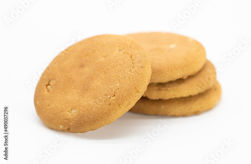 biscuit over on white background,selective focus