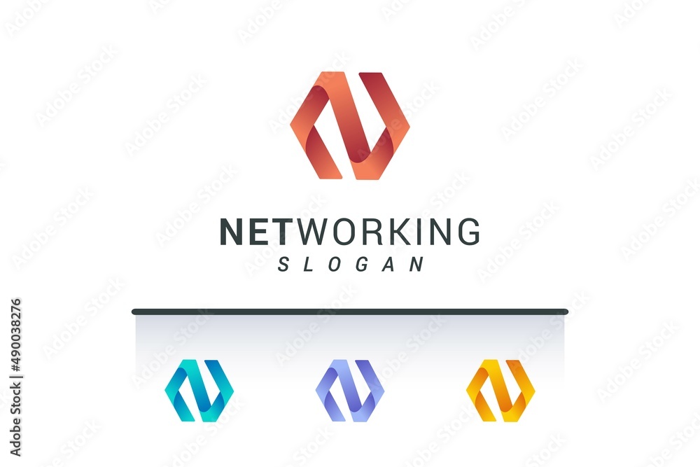 Letter N hexagonal 3d technological logo Letter N hexagonal 3d technological logo