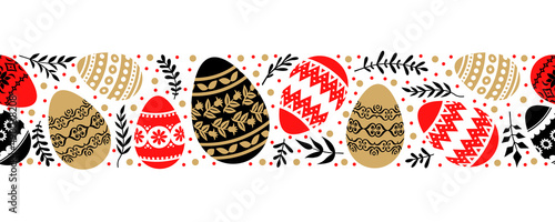 Easter horizontal pattern seamless with decorative eggs and branches