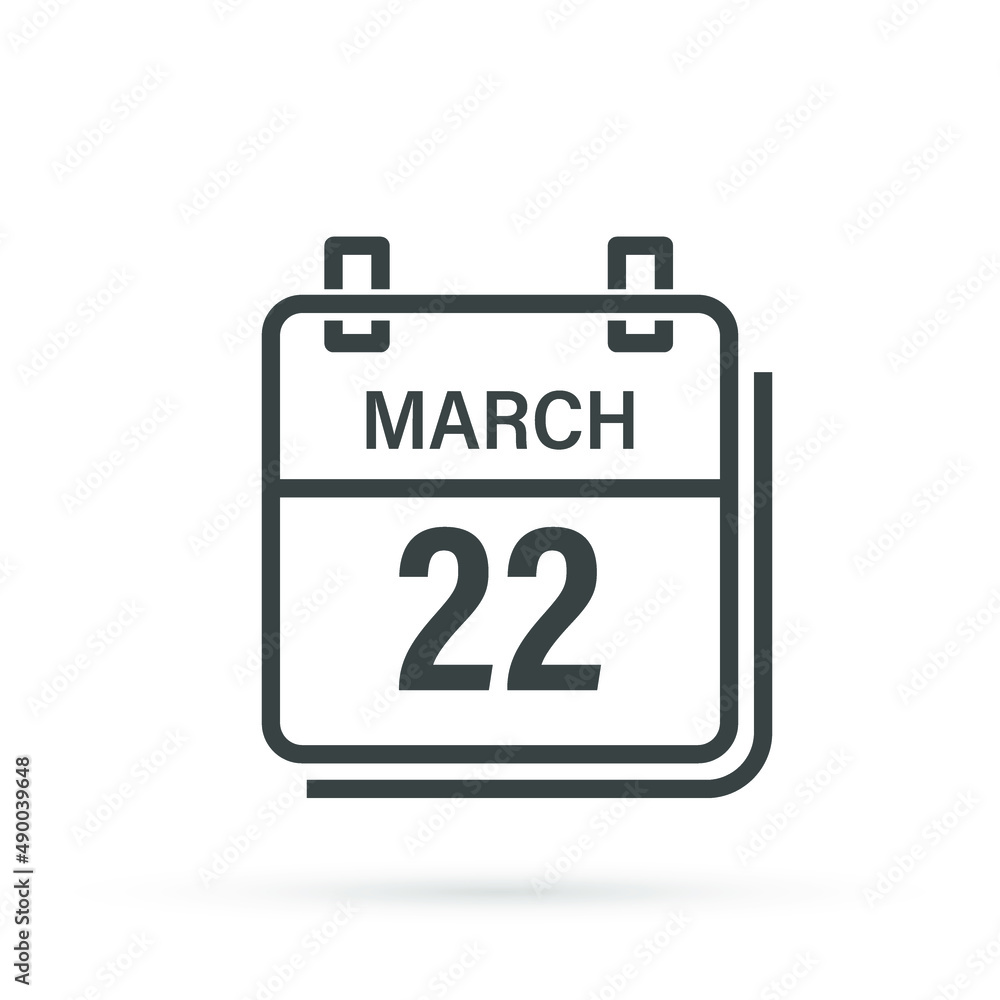 March 22, Calendar icon with shadow. Day, month. Flat vector illustration. March 22, Calendar icon with shadow. Day, month. Flat vector illustration.