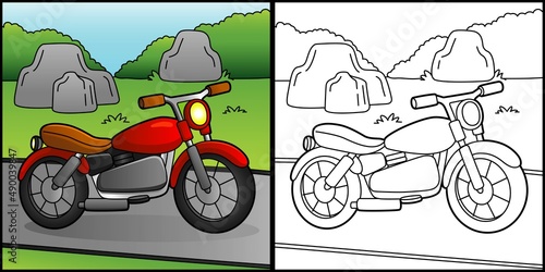 Motorcycle Coloring Page Vehicle Illustration