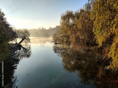 Misty morning on the lake - autumn morning