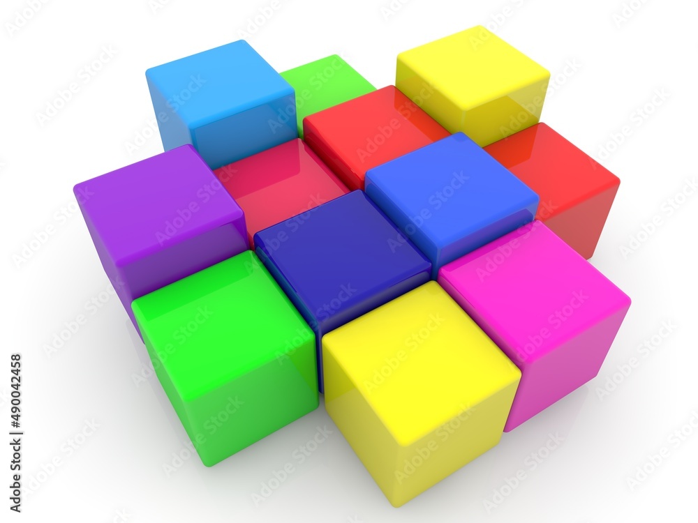Toy blocks of different colors on a white background Toy blocks of different colors on a white background