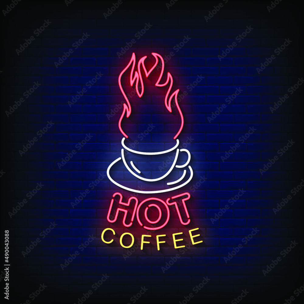 Hot Coffee Neon Signs Style Text Vector Hot Coffee Neon Signs Style Text Vector