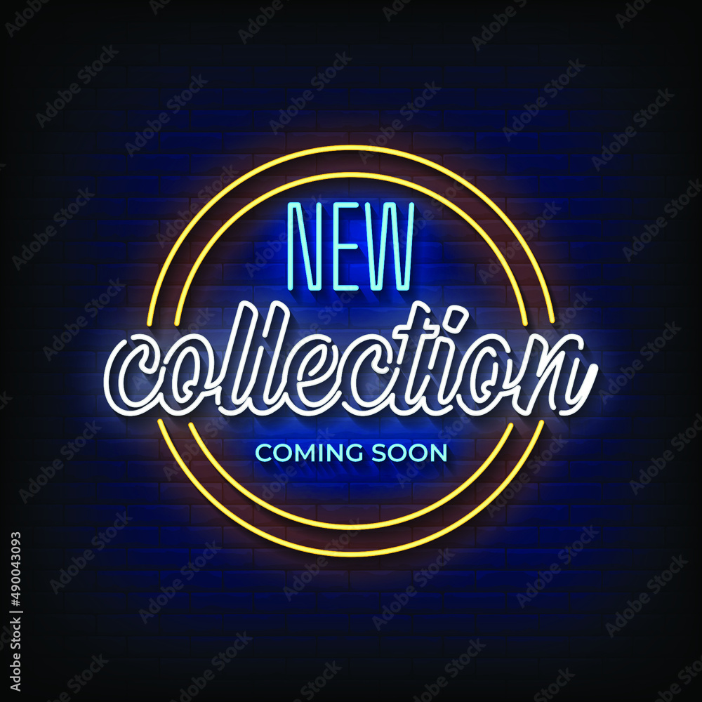 New Collection Coming Soon Neon Signs Style Text Vector