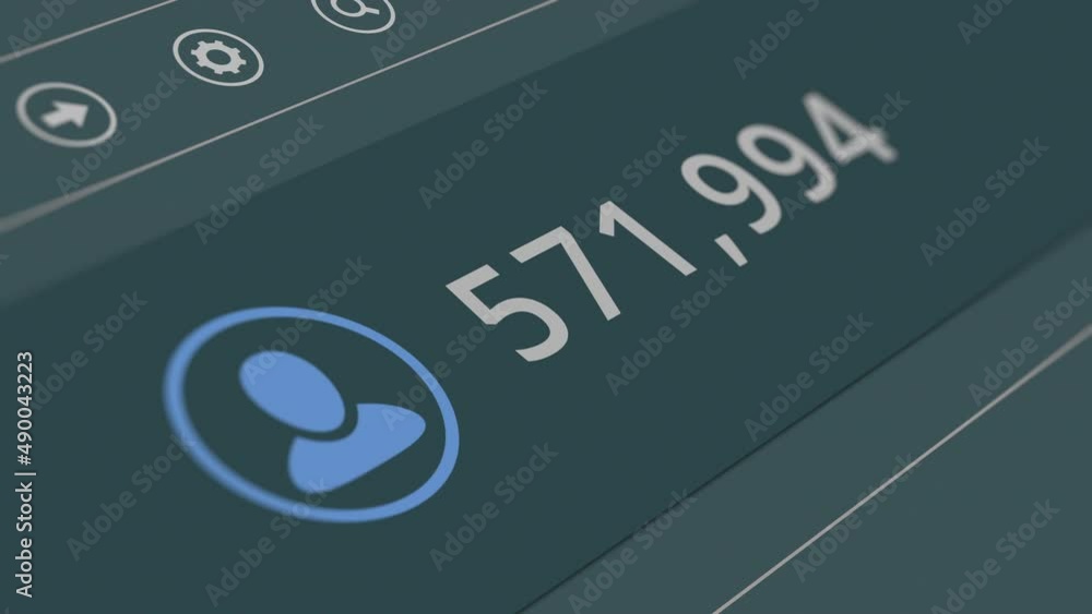 close-up of a computer monitor, social media subscribers number counter, dark theme (3d render) close-up of a computer monitor, social media subscribers number counter, dark theme (3d render)