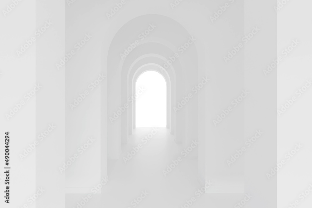 White architecture arch hallway space. Abstract arch curve corridor.