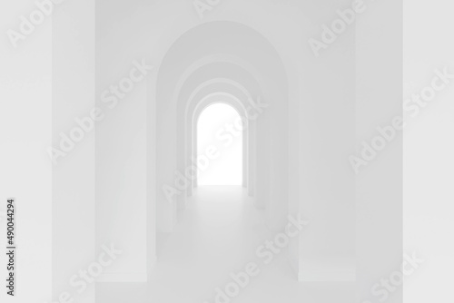 White architecture arch hallway space. Abstract arch curve corridor.