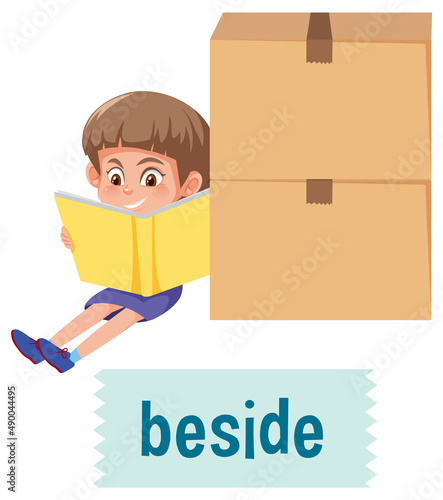 Preposition of place with cartoon girl and a box