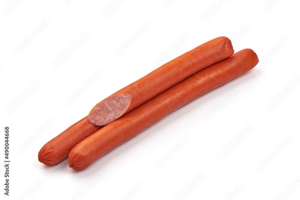 Smoked sausages, isolated on white background. High resolution image. Smoked sausages, isolated on white background. High resolution image.