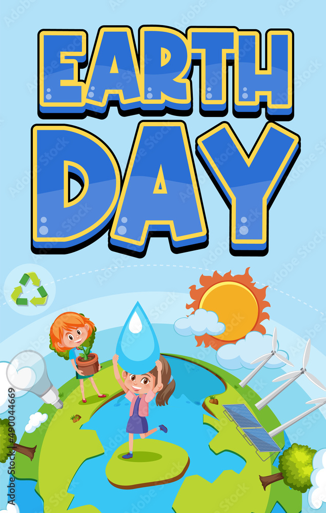 Earth day poster design in cartoon style