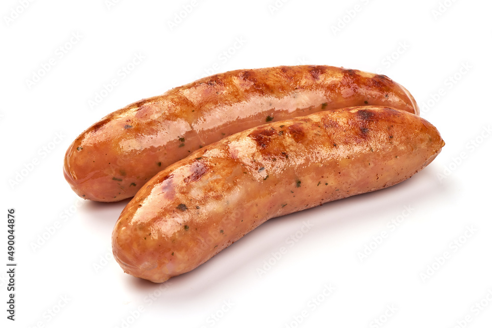 Grilled bavarian sausages, isolated on white background. Grilled bavarian sausages, isolated on white background.