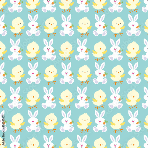 easter seamless pattern withcute chicken and bunny photo
