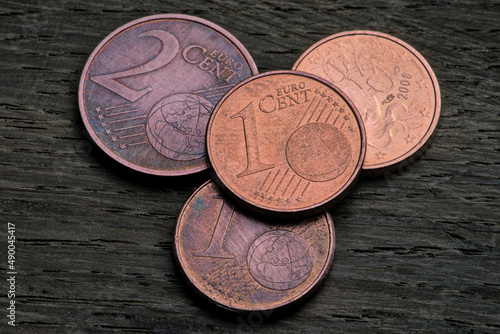 small coppered euro cent coins photo