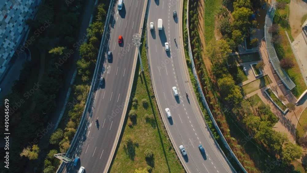 Aerial view of cars on a traffic junction in the city Aerial view of cars on a traffic junction in the city