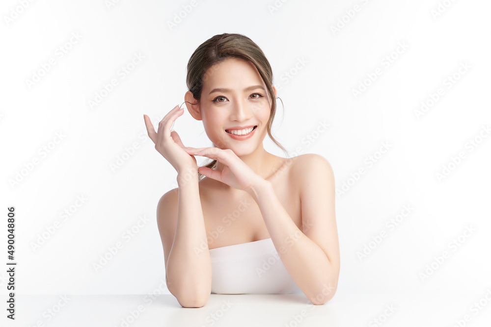 Beautiful young asian woman with clean fresh skin on white background, Face care, Facial treatment, Cosmetology, beauty and spa, Asian women portrait. Beautiful young asian woman with clean fresh skin on white background, Face care, Facial treatment, Cosmetology, beauty and spa, Asian women portrait.