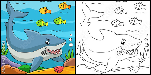 Great White Shark Coloring Colored Illustration