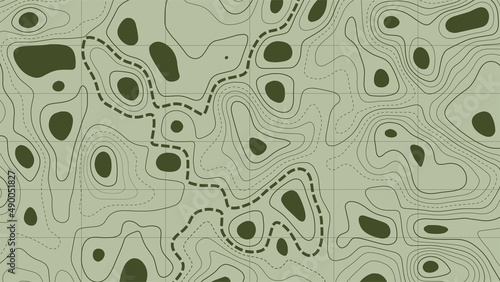 Military topographic map. The geographical basis of the relief. Contour map. The terrain of military operations. Vector illustration.
