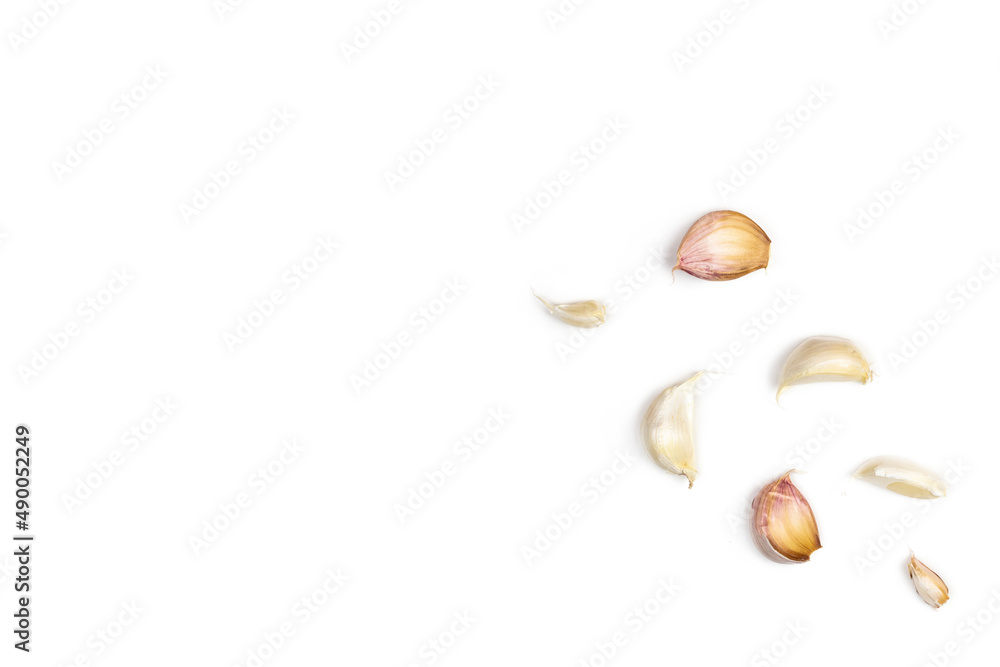 Garlic on white isolated background. flat lay with copy space. Garlic on white isolated background. flat lay with copy space.