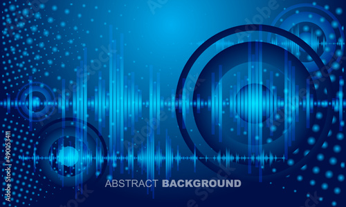 Sound waves oscillating glow blue light, Abstract technology background. Vector. speakers.