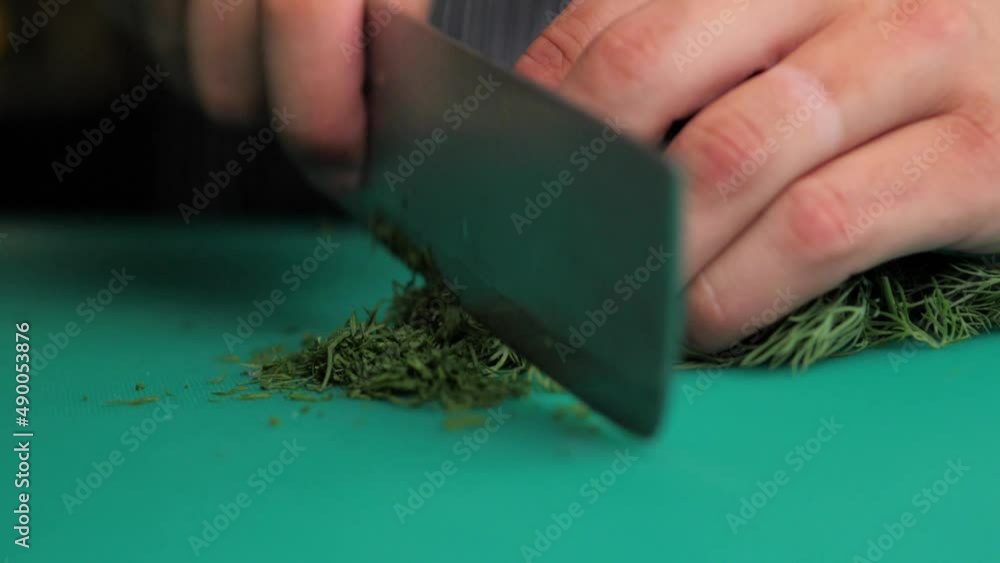 the dill is finely chopped with a knife.France.fresh dill with care