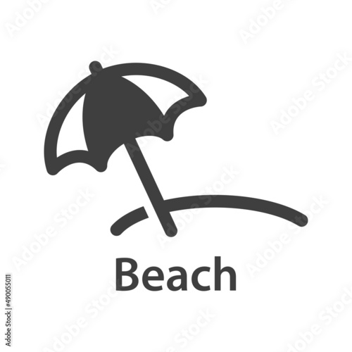 Beach holidays. Destino de vacaciones. Banner con texto beach con silueta de parasol en color gris