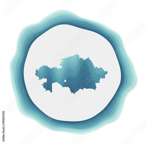 Kazakhstan logo. Badge of the country. Layered circular sign around Kazakhstan border shape. Amazing vector illustration.
