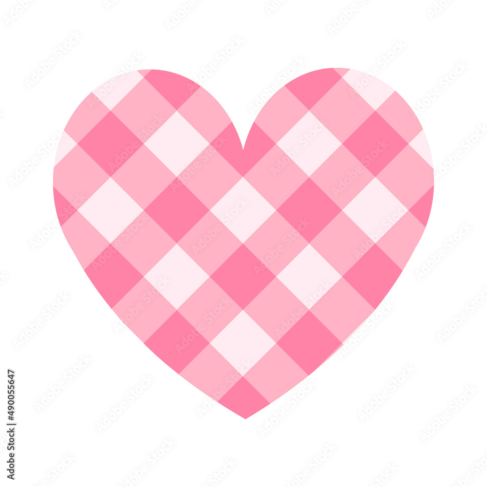 Vector flat heart with pink checkered texture isolated on white background