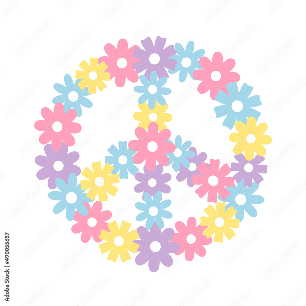 Vector flat peace sign with flowers isolated on white background Vector flat peace sign with flowers isolated on white background