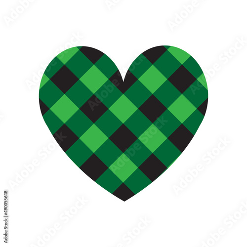 Vector flat heart with green checkered texture isolated on white background