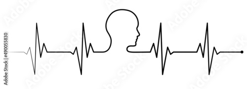 Ecg, ekg monitor with cardio diagnosis and male head profile vector art. Heart rhythm line vector design to use in healthcare, healthy lifestyle, medicine and ekg, ecg concept illustration projects. 