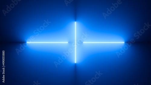 Fotografie 3d render, abstract blue neon background with glowing lines