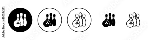 Bowling icons set. bowling ball and pin sign and symbol.