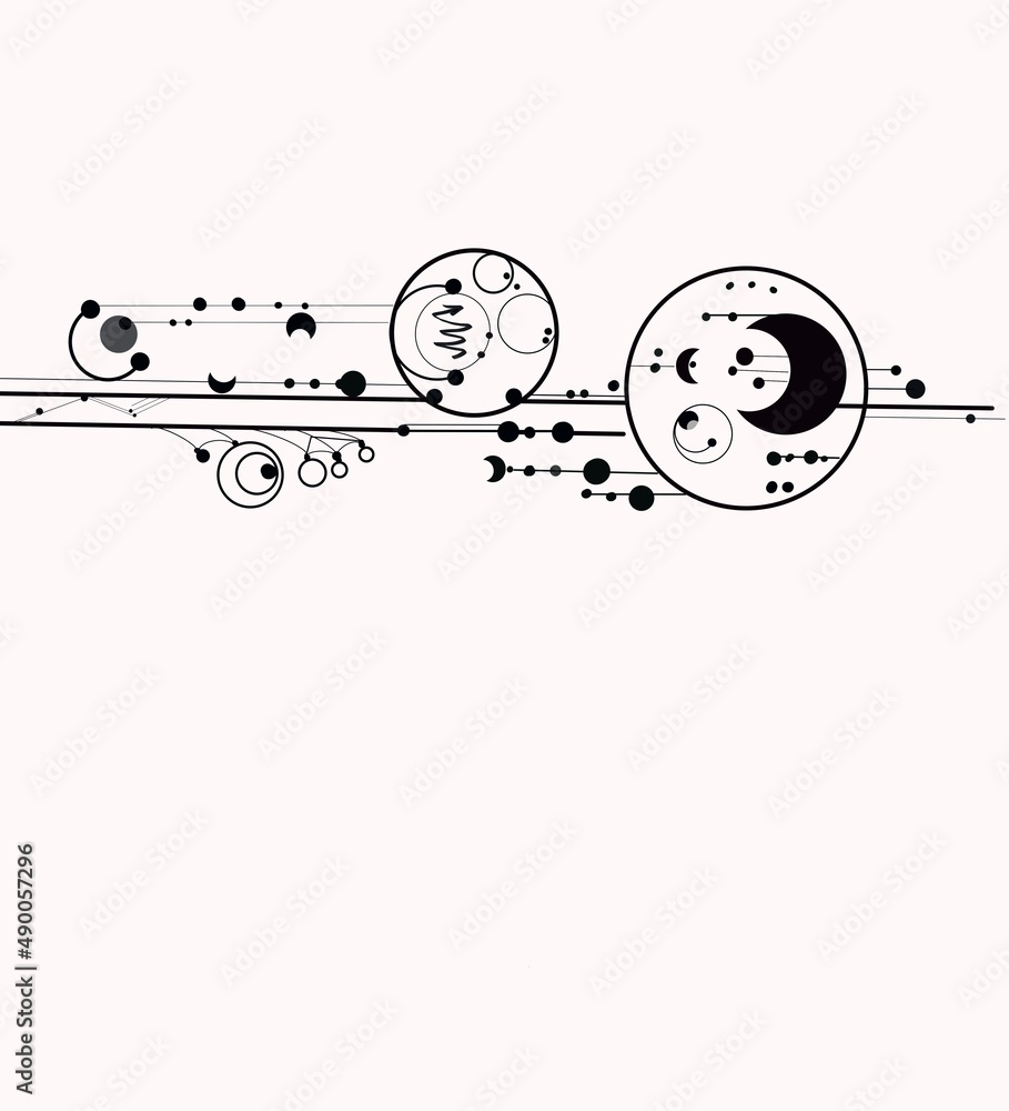 Obraz premium Abstract geometric magical tattoo. Sacred geometric moon, mystic revelation arrows lines and mysticism harmony hand drawn vector illustration, zodiac
