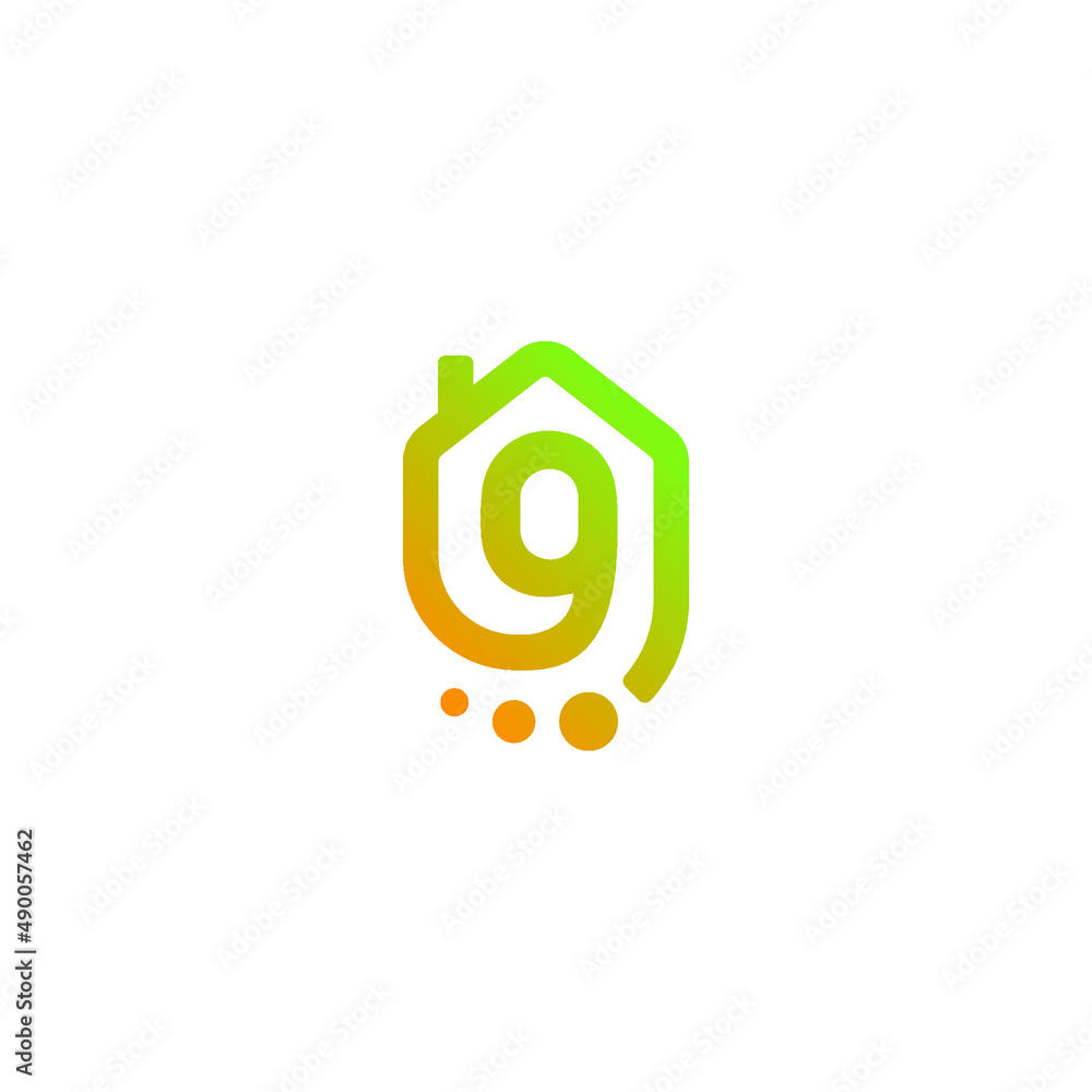و Arabic Letter with Home House Shape, Real Estate Networking Logo Design Vector
