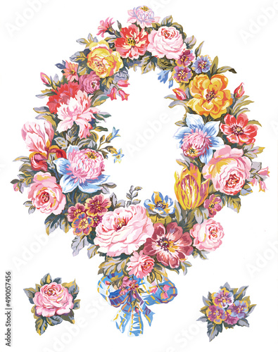 A beautiful summer wreath of garden flowers. Hand-draw illustration photo