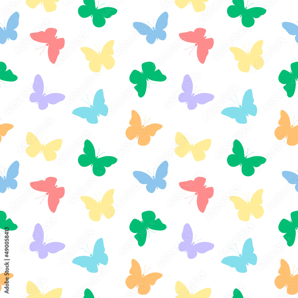 Fototapeta premium Seamless pattern rainbow colored butterflies vector illustration