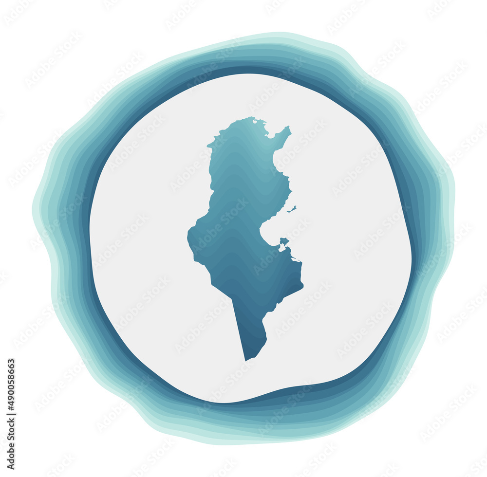 Tunisia logo. Badge of the country. Layered circular sign around Tunisia border shape. Cool vector illustration.
