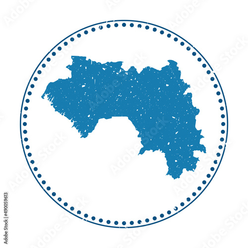Guinea sticker. Travel rubber stamp with map of country, vector illustration. Can be used as insignia, logotype, label, sticker or badge of Guinea.